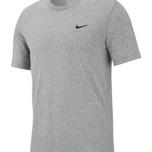 Nike Gray Dri-Fit Tee T-Shirt Black Swoosh Logo Men's Athletic Cotton Poly Small
